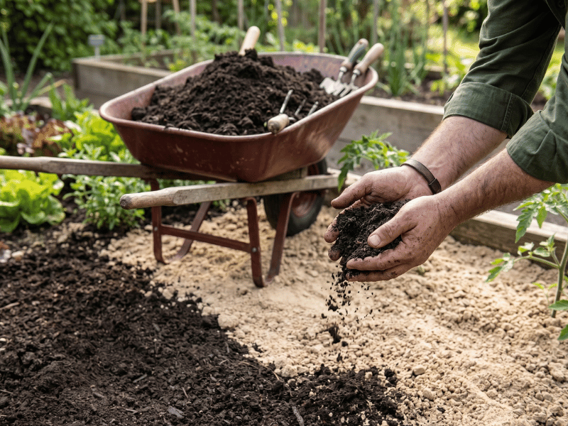 efore and after improving sandy soil with compost — healthy garden growth in Australia