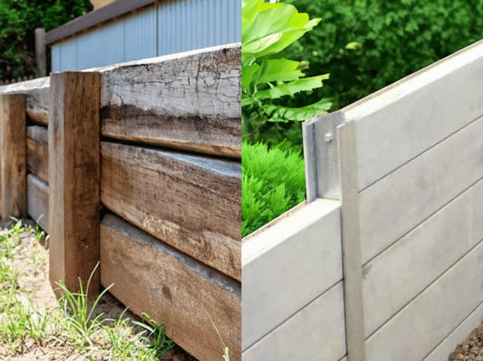Timber retaining wall compared to concrete sleeper retaining wall