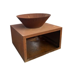 [314692] FIRE PIT CORTEN STEEL 600MM WITH F/WOOD BOX